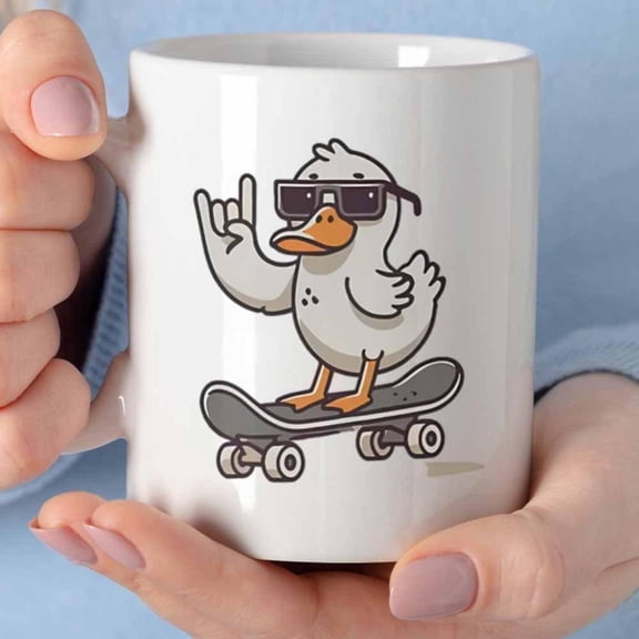 1pc 11oz White Ceramic Coffee Mug with Fun Duck Design Skateboarding Duck Coffee Tea Camping Travel Unique Holiday Men Women Coffee Bar Accessories