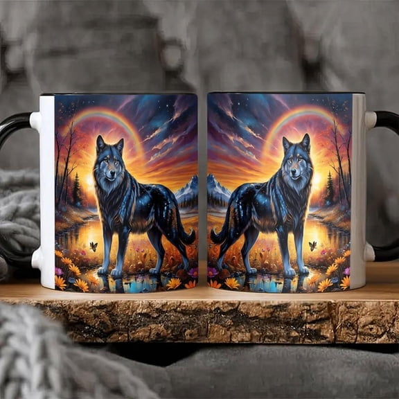 1pc 11oz Wolf Themed Ceramic Mug with Vibrant Autumnal Artwork Ideal Coffee Tea Wine Valentine S Day Easter Birthdays Coffee Bar Accessories