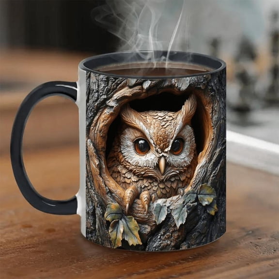 1pc 11oz Woods Owl Ceramic Coffee Mug Double Sided Owl in Tree Hollow Design Hand Wash Only Unique Birthdays Mother s Day Valentine s Easter