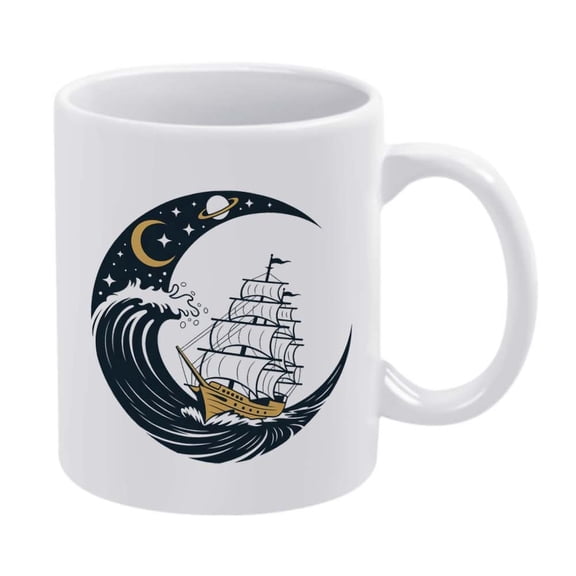 1pc 11oz humorous nautical ceramic mug with handcrafted ship & wave design, sturdy solid ceramic construction. Versatile gift mug for birthdays, summer holidays and Christmas, great for nautical fans