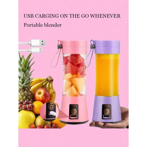 1pc 12.85oz Portable Blender Cup, Electric USB Juicer Blender, Mini Blender For Shake And Salad, Juice, Six Blades, Powerful Blending
