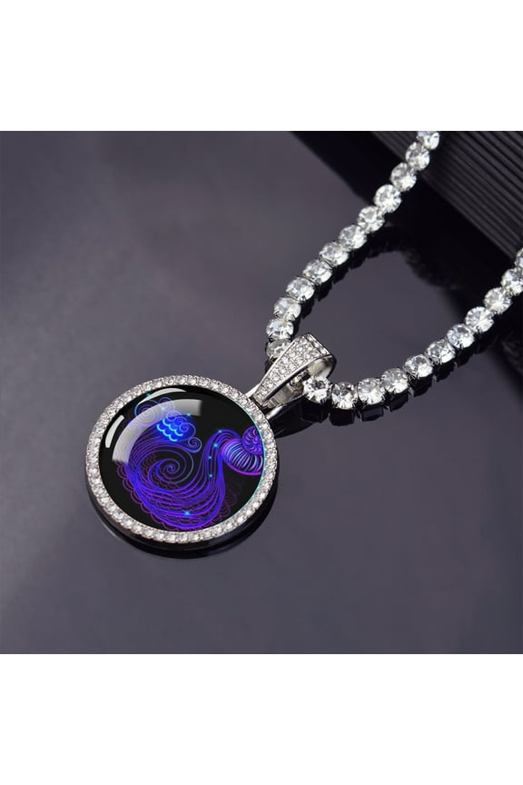 1pc 12 Constellations Zodiac Signs Necklaces Aries Scorpio Leo Virgo Pisces Capricorn Glass Dome Rhinestone Pendant Chains Necklace For Men And Women Astrology Fashion Jewelry Birthday Gift