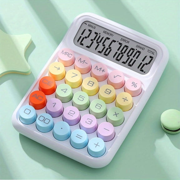 1pc 12-digit large LCD display and big round button desktop calculator for flexible keyboard calculator for office, school