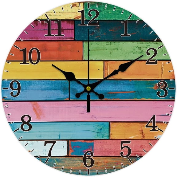 1pc 12inch Rainbow Board Pattern Wall Clock Battery Operated Silent Non Ticking Round Decorative Clock