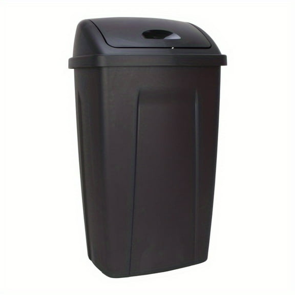 1pc 13-gallon black or white plastic swing-top kitchen trash can with easy-to-clean surface with double swing lid for kitchen, bathroom, garage or office