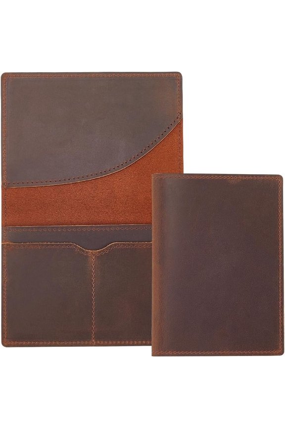 1pc 141 * 105mm Passport Holder Cover Wallet RFID Blocking Coconut Brown Crazy Horse Leather Wallet Handmade Genuine Leather Passport Case Travel Document Organizer for Men & Women