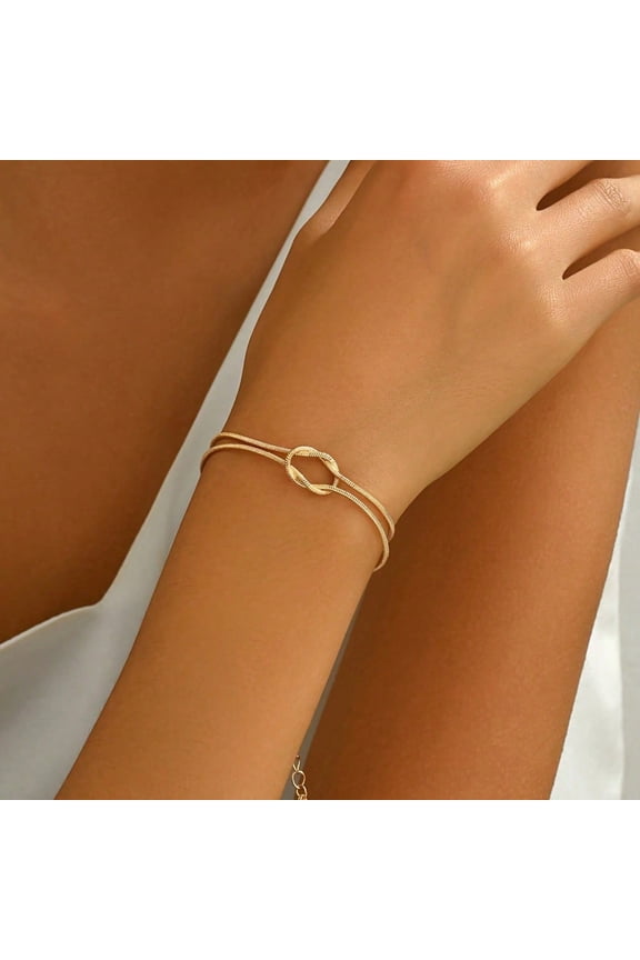 1pc 14K Gold Plated Snake Bone Bracelet - Elegant Knotted Chain Bracelet for Women, Versatile Daily Wear Jewelry for All Seasons
