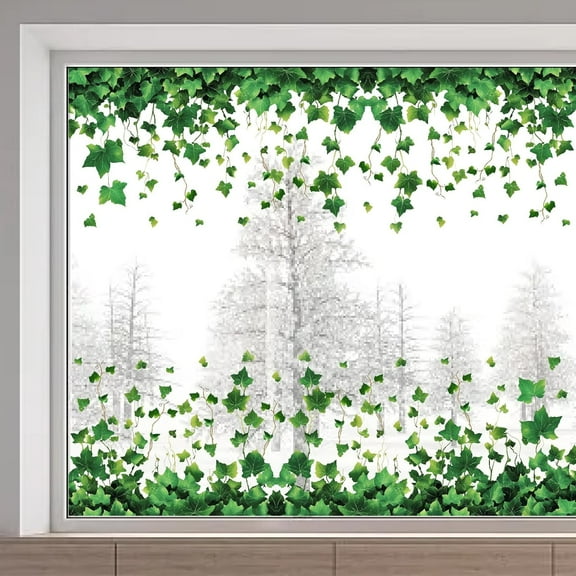 1pc 15 x 46 Inch Hanging Vine Window Clings Greenery Plants Ivy Leaves Glass Decals Removable Anti-Collision Non Adhesive Glass Window Doors Stickers for Home School Office Shop Decoration Colorful