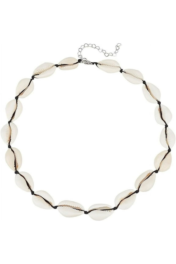 1pc 18.5" Seashell Color Choker Necklace for Women Seashell Necklace Cowrie Shell Beaded Necklace with Nylon Thread Cord and 304 Stainless Steel Lobster Claw Clasps DIY