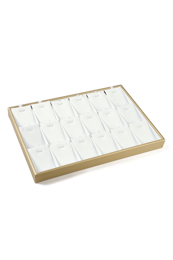 1pc 18 Grids Imitation Leather Jewelry Pendant Trays Rectangle Desktop Organizer Case with No Cover for Pendant White 35x24x3cm 75x53mm inner diameter