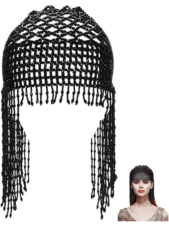 1pc 1920s Beaded Cap Roaring 20s Flapper & Cleopatra Headpiece Tassel Rhinestone Cap Wedding Bride Head Chain Great Gatsby Hair