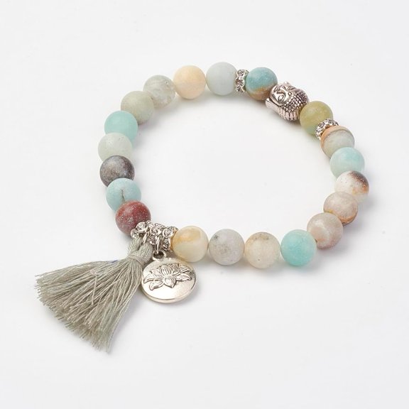 1pc 1Pc 2.1Inch Natural Flower Brass Alloy Findings Tassel Pendants Beaded Stone Beaded String Elastic Bracelet Jewelry Adjustable Handmade Chain Rope Link Paperclip Colorful