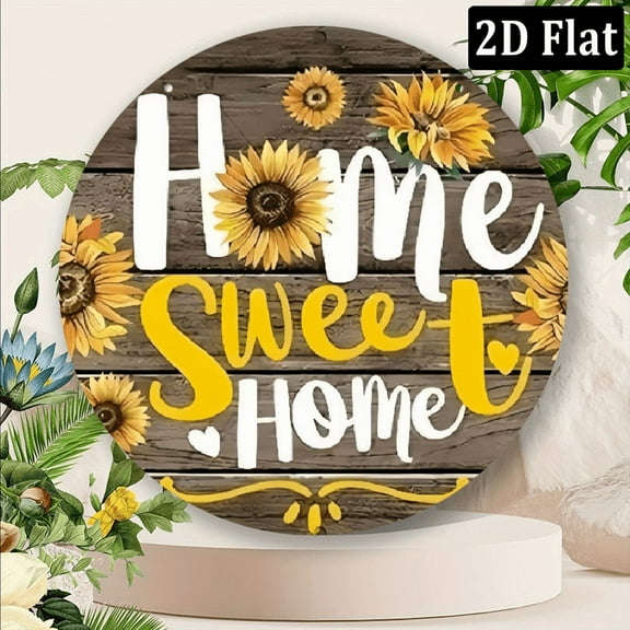 1pc 1pc Round Home Sweet Home Wall Hanging Sign - 20cm Art Deco Style Manufactured Wood Decorative Plaque with Sunflower Theme for Living Room, Bedroom, Porch, Garden - Multipurpose, No Electricity