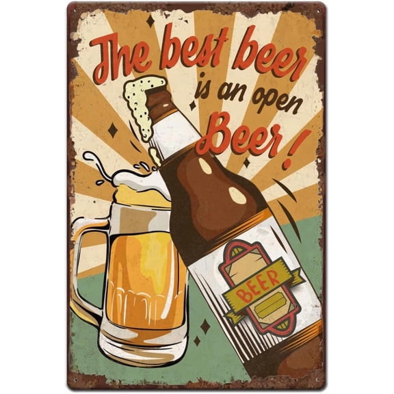 1pc 1pc Vintage Metal Tin Signs 12x8 inch The Best Beer Is An Open One Poster Retro Man Cave Wall Decor with 4 Pre-Drilled Holes for Living Room Cafes Office Garage Home Decor