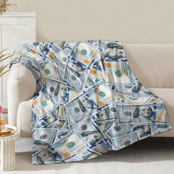 1pc 1pc Wealth-Inspired Money Bill Print Blanket - Soft And Cozy Throw For Men, Women, Teens - Ideal Birthday, Valentine, Christmas Gift For Mom, Dad, Husband, Wife