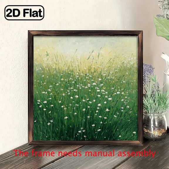 1pc 1pcs Rustic Wildflower Meadow Wall Framed Sign Wood Framed Retro Wildflower Field Decor Suitable for Farmhouse, Living Room, Bedroom, Office, Entryway Wood Frame