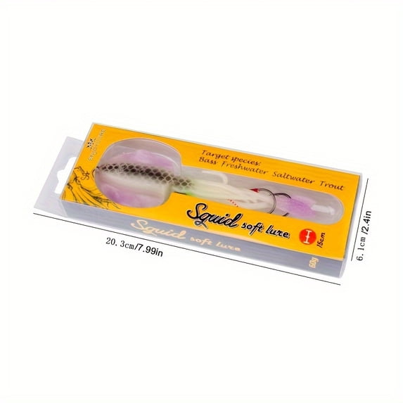 1pc 2.12oz UV Luminous Squid-shaped Bait, Simulated Bait With Hook For Sea Fishing, Soft Fake Bait For Tuna