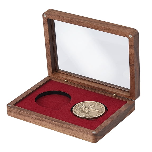 1pc 2-Slot Wood Coin Packaging boxes with Acrylic Window Rectangle Red 13.1x9.5x2.9cm