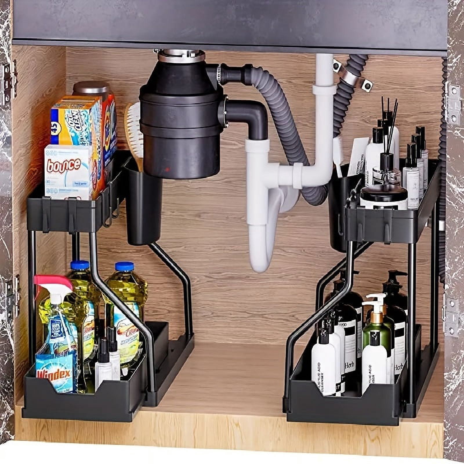 View of 1pc 2-Tier Sliding Under Sink Organizers And Storage, Multifunctional ...