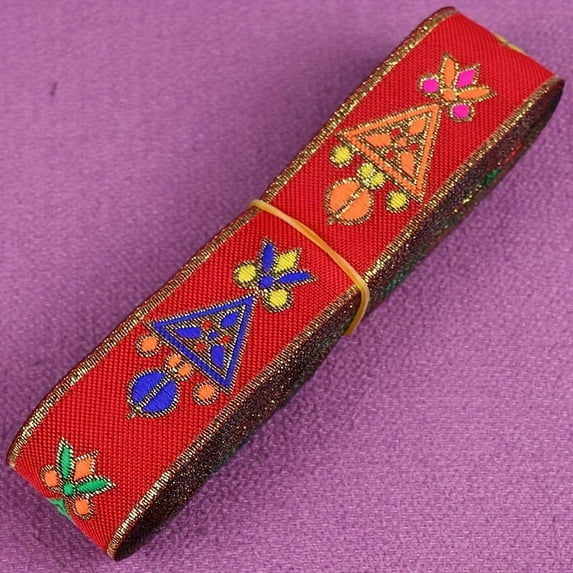 1pc 2 Yards 3.3cm Geometric Pattern Jacquard Ribbon, Ethnic Lace Trim Embroidered Woven Webbing Tape For Clothing Sewing Decoration