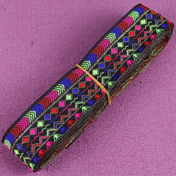 1pc 2 Yards 3.3cm Geometric Pattern Jacquard Ribbon, Ethnic Lace Trim Embroidered Woven Webbing Tape For Clothing Sewing Decoration