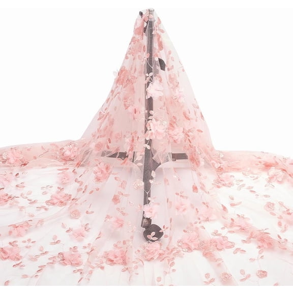 1pc 2 Yards Embroidered Flower Fabric 61inch 3D Floral Mesh Embroidery Fabric Soft Mesh Lace Fabric for Sewing DIY Clothes Party Dress Home Decoration Pink Pink