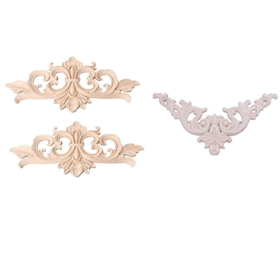 1pc 20 x 20cm Rubber Wood Oak Carved Corner Onlay Applique Cabinet Unpainted & 2Pcs 22X10cm