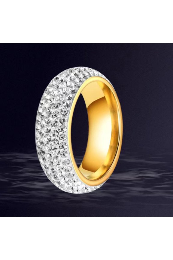1pc 201 Stainless Steel Finger Rings for Women with Polymer Clay Rhinestone Golden Inner Diameter: 18mm