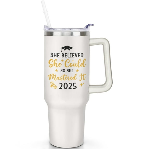 1pc 2025 Graduation Gift 40oz Tumbler with Straw & Handle - Insulated Stainless Steel Cup | Holiday Gift for Man Women (Christmas, Valentine's, Birthday)