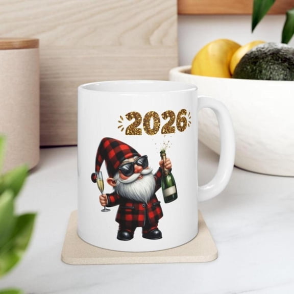 1pc 2026 New Year S Eve Gnome Coffee Mug 11oz Ceramic Insulated Reusable Cup with Dishwasher Design Festive Gnome Champagne Party Hat Number 2026 Christmas NYE Holiday New Year Home Decor Kitchenware