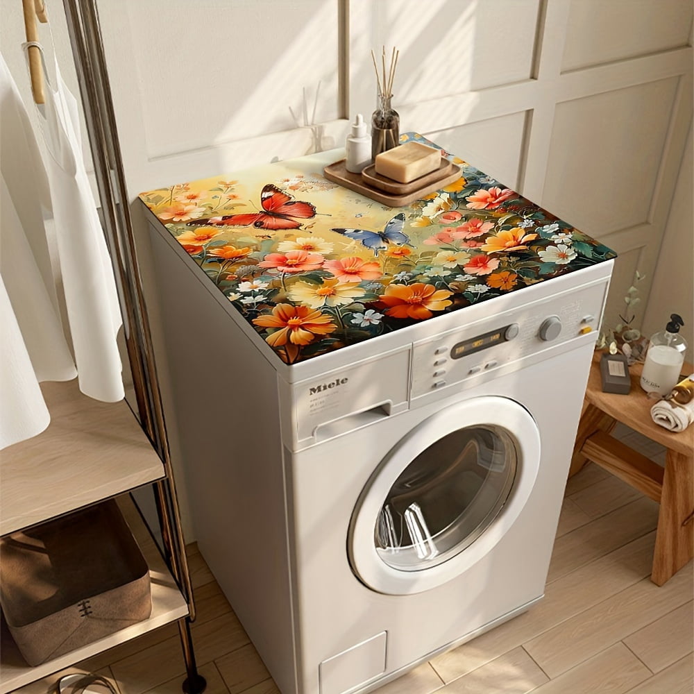 1pc 20in×24in/24in×24in, Flower Pattern, Washer And Dryer Top Protection Mat, Washing Machine Dust Cover Mat, Kitchen Accessories, Non-Slip, For Laundry Bathroom Home Decor, Room Decor