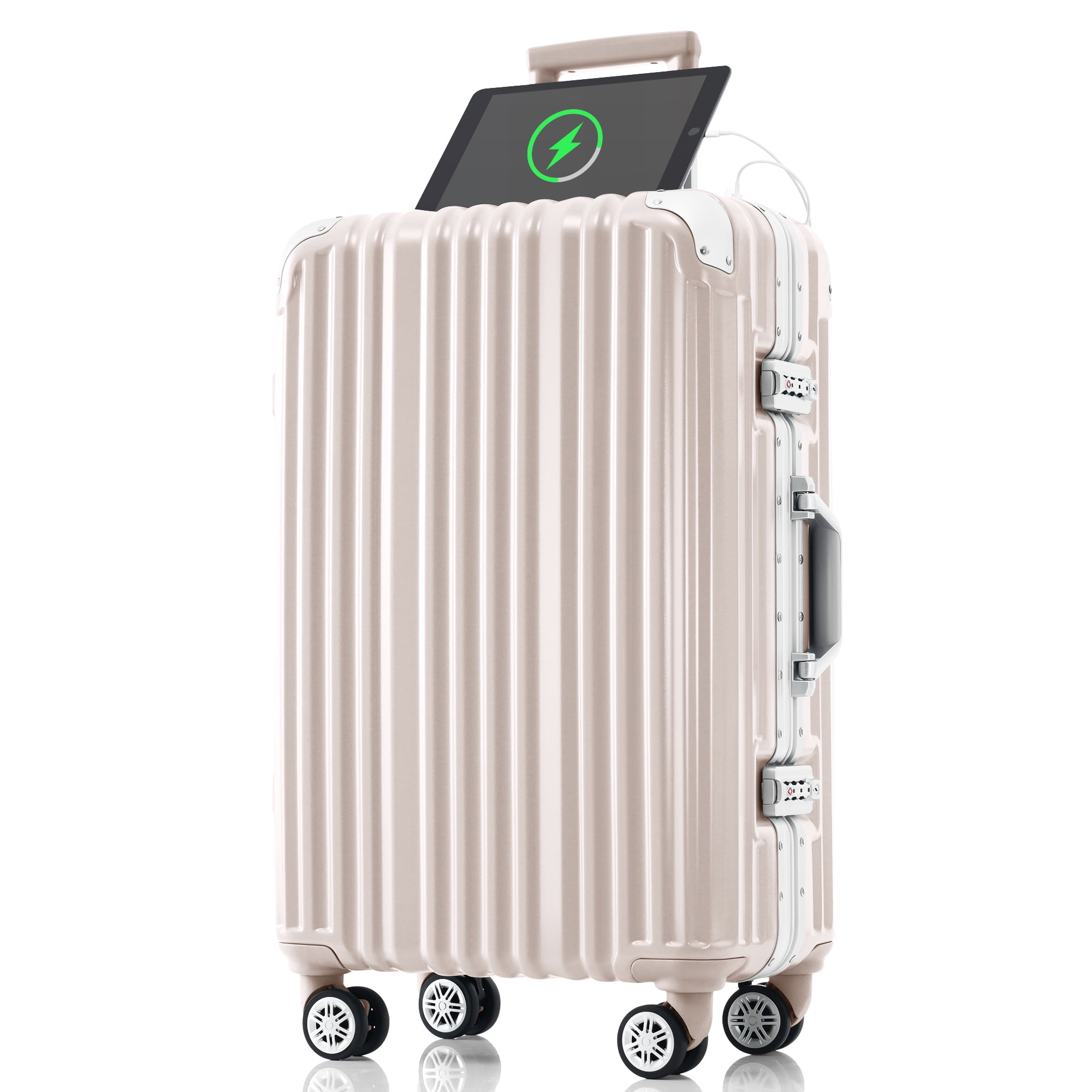 1pc 20in Aluminum Frame Luggage with USB port, Vacation CarryOn