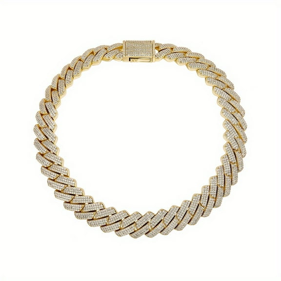 1pc 20mm Iced Prong Cuban Chain - Men's Luxury Miami Cuban Link Golden Necklace - For Unisex - Hip Hop Fashion Jewelry - Perfect Father's Day Gift