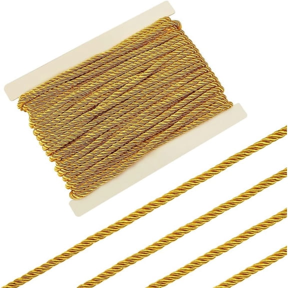1pc 21.87 Yards 8mm Twisted Cord Rope Trim 3-Ply Polyester Twisted Cord golden Decorative Rope Twisted Cord Thread String Cord for Home Decoration Upholstery Curtain Tieback Crafts Making