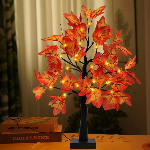 1pc 24 Led Fall Maple Leaf Tree Lamp, 60cm Artificial Tree with Warm Orange Maple Leaves - Autumn Decoration for Home, Indoor & Outdoor, Patio, Wedding