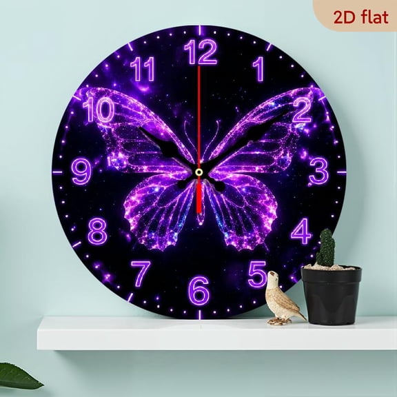 1pc 25cm_10inch Purple Glowing Butterfly Wall Clock Silent Non-Ticking Starry Sky Decor Clock for Living Room Bedroom Teen Girl Room, Creative Analog Clock with Easy-to-Read Numbers, Perfect H