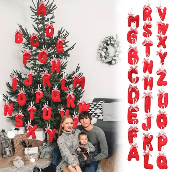 1pc 26-Letter Christmas Tree Decoration Pendants, Personalized DIY Christmas Ornaments, Festive Xmas Tree Hanging Decor for Home Holiday Decor, Letter Ornaments to Spell Names/Words, 7.48*3.5in, F