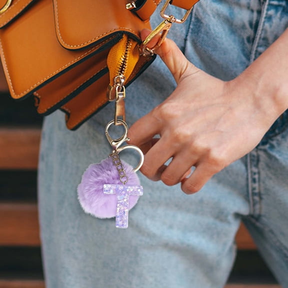 1pc 26-Letter Purple Velvet Ball Pendant - Customizable Keychain & Backpack Charm, Cute Small Holiday Gift for Friends & Family, Perfect Valentine's Day & Year of The Horse Personalized Accent, T