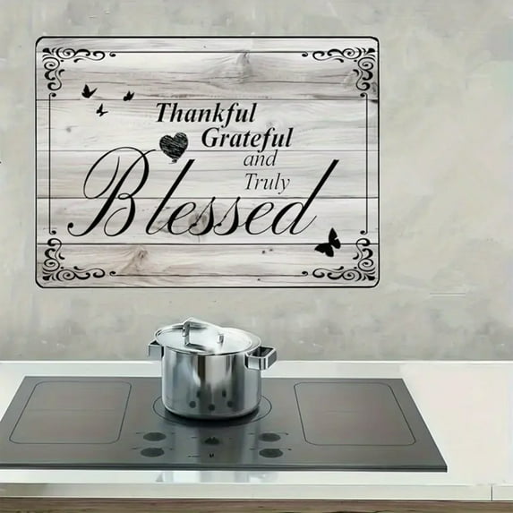 1pc 28.5"x20.5" Stove Cover - Heat-Resistant Glass Protector with "Thankful Grateful & Blessed" Design. Fits Cooktops, Ovens, Washers & Dryers