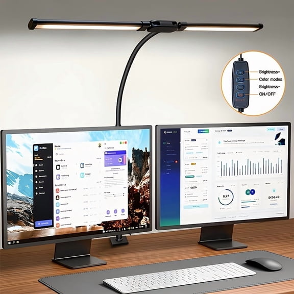 1pc 28.54inch Reading Table Light with Adjustable Goose-Neck Design,Double Head Clamp Desk Light, 3 Colors Dimmable Modes,for Office, Study,Work,Pianos,Home Use,(USB Desk Lamp)