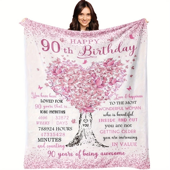 1pc 280g 90 Year Old Birthday Gifts For Women, 90th Birthday Decorations For Women, Best Gifts For 90 Year Old Woman, Happy 90th Birthday Gift Ideas Throw