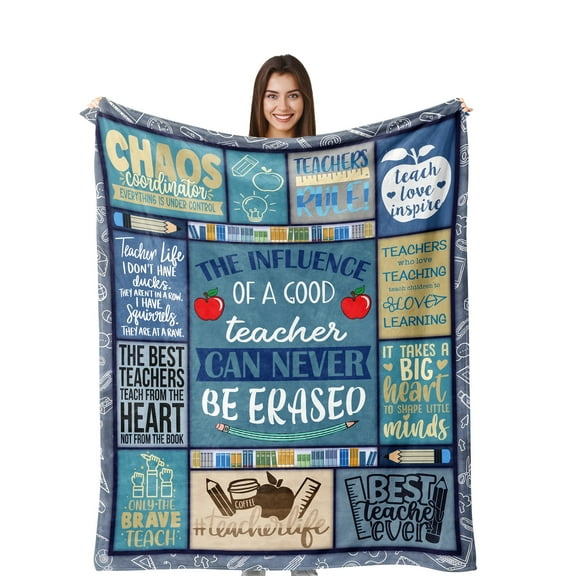 1pc 280g Teacher Appreciation Blanket - Cozy Flannel Throw with Inspirational Quotes, Pencils & Apples Design, Perfect Gift for Women & Men, Teacher's Day, Retirement, or Any Occasion - Purple