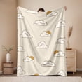 thumbnail image 1 of 1pc 280gsm Soft & Warm Flannel Blanket - Cloud & Sun Pattern, All-Season Multi-Use for Sofa, Bed, Car, Camping, Travel - Cozy Gift Idea, Whimsical Design, 1 of 9
