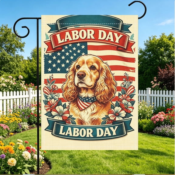 1pc 2D Double Sided Printed Patriotic USA Labor Day Dog With French Fries Mustard Pattern Garden Flag|Outdoor Front Porch Yard Decoration for Labor Day Celebration Holiday Gift|12x18 Inch