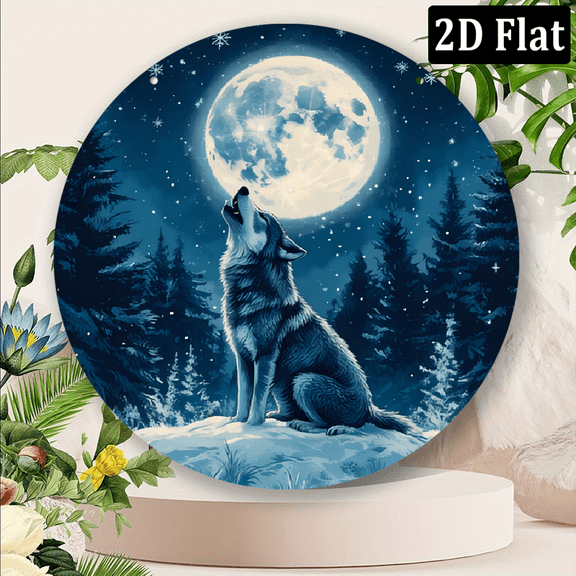 1pc 2D Flat 8x8inch Round Metal Sign Wolf Moon Wind Chime with 360 Infinite Rotation Hook - Metallic Outdoor Garden Indoor Decor, Ideal for Festival Decorations, Carnival, Saint Patrick and Spring.