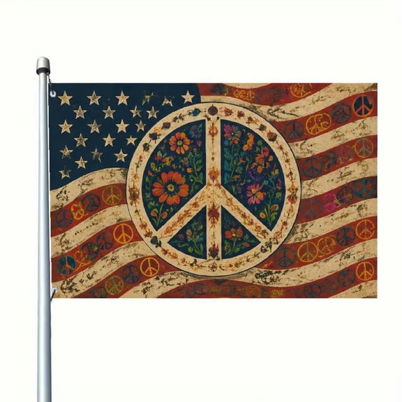 1pc 2D Flat Deep Blue US Flag Worn Peace Sign Rainbow Text Double-Sided Flag Banner Home Office Decoration Outdoor Landscape Markers Unique Gifts 3x5 Feet Or 2x3 Feet