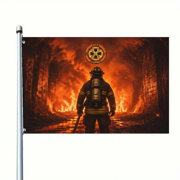 1pc 2D Flat Firefighter Rescue Themed Decorative Flag Graphic Banner Urban Emergency Scenes Home Outdoor Halloween Thanksgiving Christmas 3x5 Feet Or 2x3 Feet