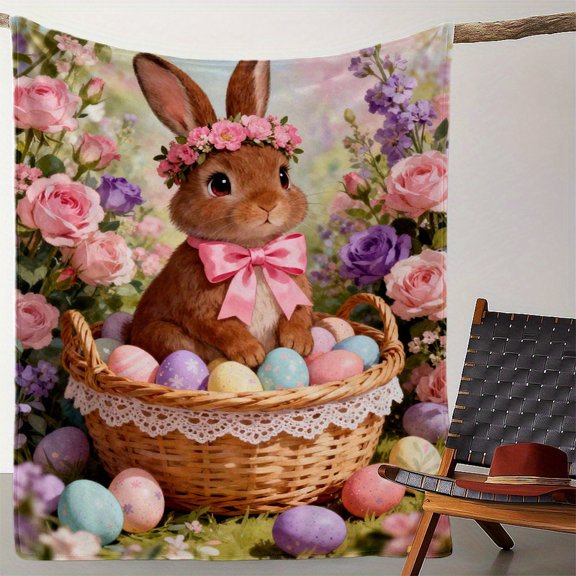 1pc of 2D Flat Flannel Soft Warm Easter Bunny Egg Pattern Blanket Suitable for Napping Home Decoration Camping Traveling Office Car Desk Cover Blanket Warm And Cozy Ideal As a Blanket Shawl
