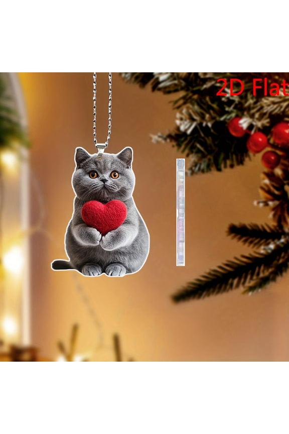 1pc 2D Flat Home Hanging Decor Car Mirror Charm Interior Accessories Ornament Adorable British Shorthair Cat Acrylic Car Charm Keychain & Rearview Mirror Decor Accessory
