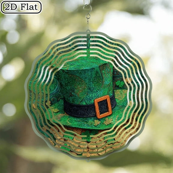 1pc 2D Flat, Metal Wind Chime Whimsical Leprechaun Hat Centerpiece - Golden Coins, Clover Leaf Floral Magic - Perfect for Outdoor Decoration for Valentine's Day, Easter, Carnival and Spring